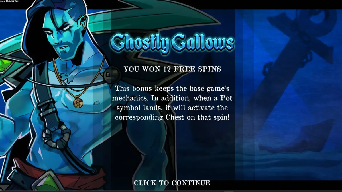 Tampilan visual slot 3 Cursed Chests dengan tema bajak laut dan peti harta karun.